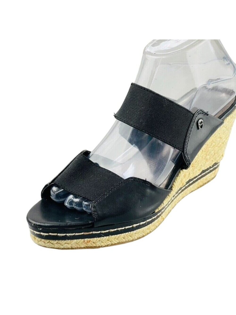 Etienne Aigner Womens Black Wedge Sandals With Elastic Straps & Espadrille Heel - Picture 9 of 11